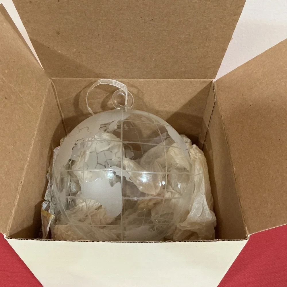 Planet Earth World Map Globe Blown Glass Christmas Ornament Pottery Barn RARE